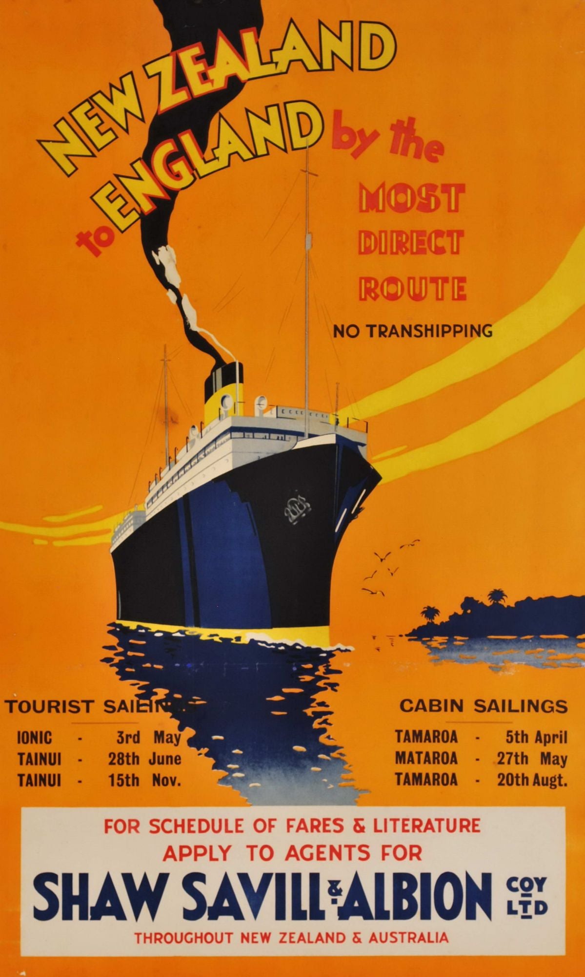 New Zealand To England By The Most Direct Route. Shaw, Savill & Albion Co. Ltd