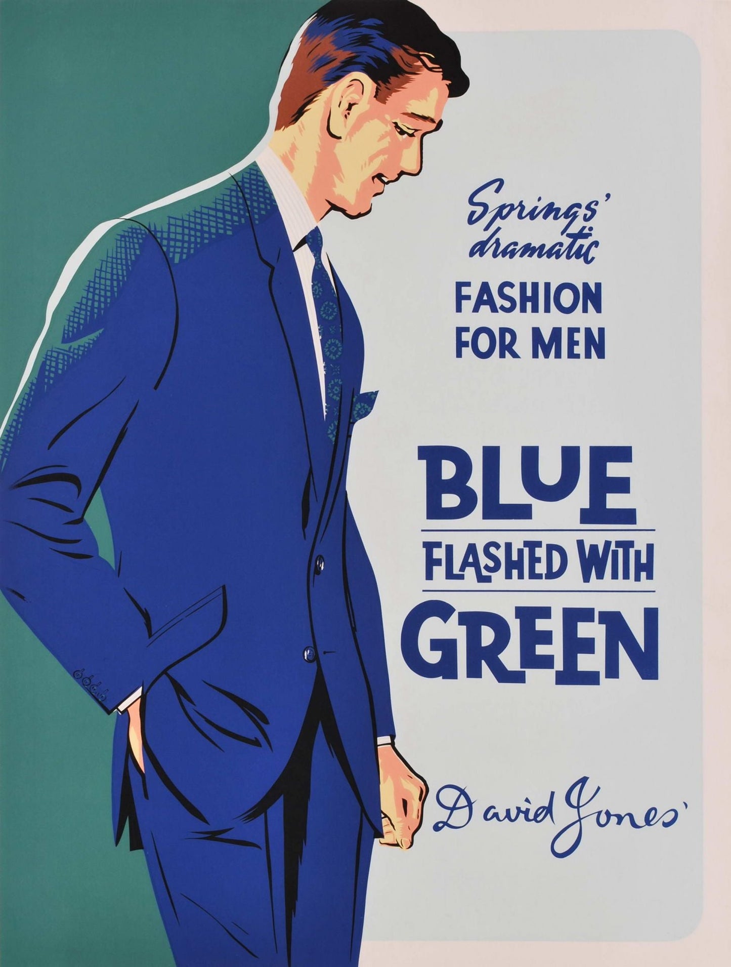 Springs' Dramatic Fashion For Men: Blue Flashed With Green. David Jones'