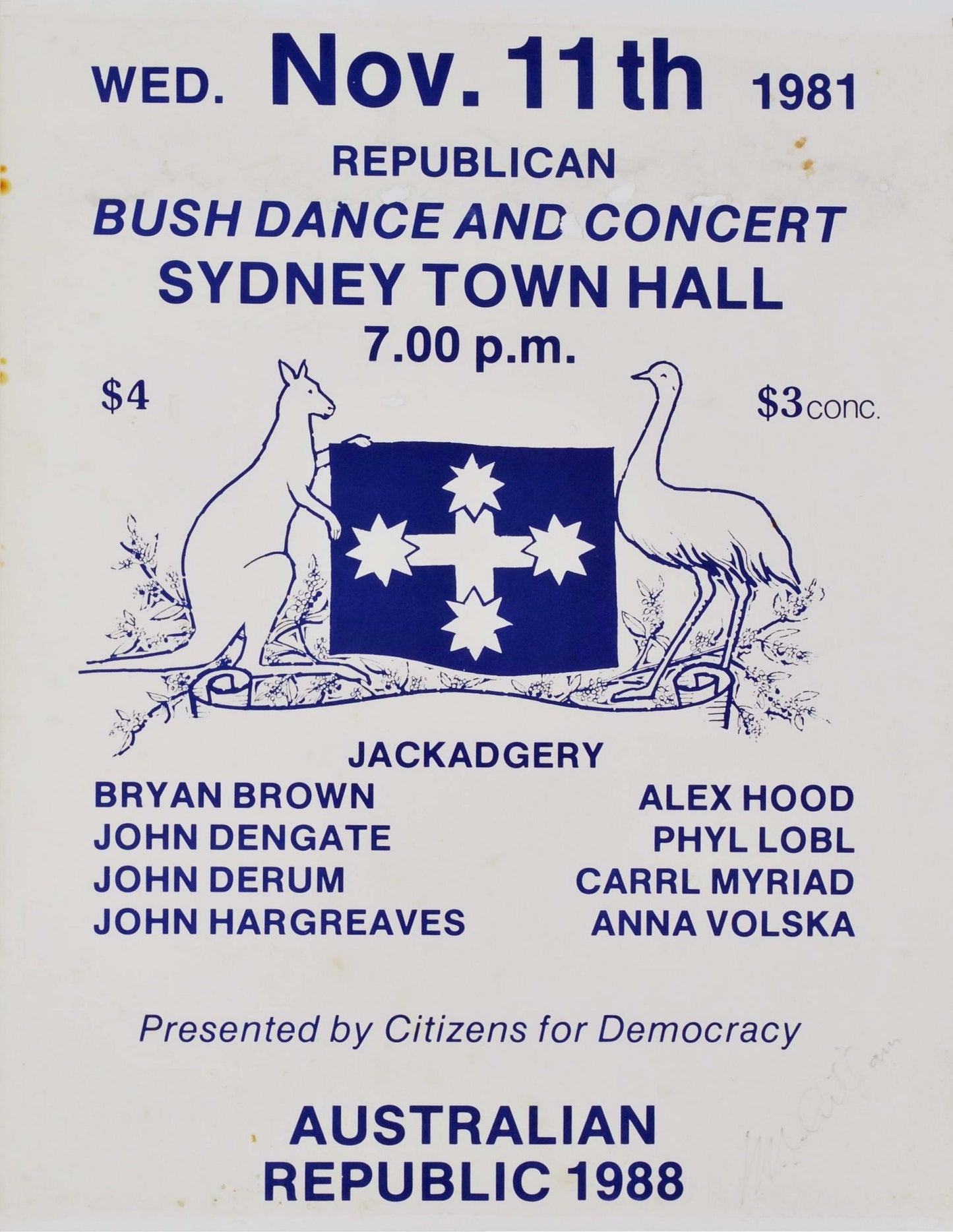 Republican Bush Dance And Concert, Sydney Town Hall
