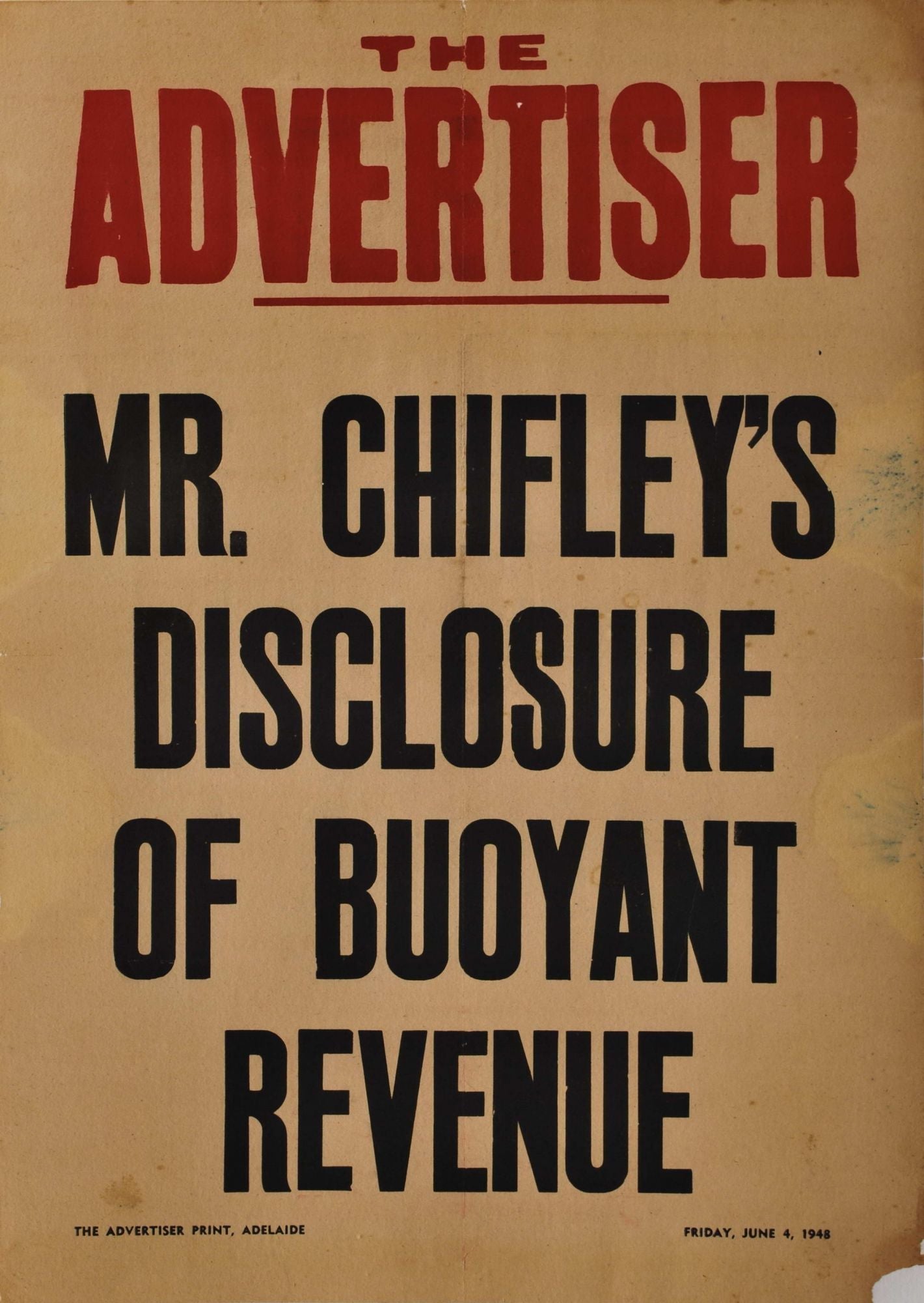 "The Advertiser." Mr Chifley's Disclosure Of Buoyant Revenue