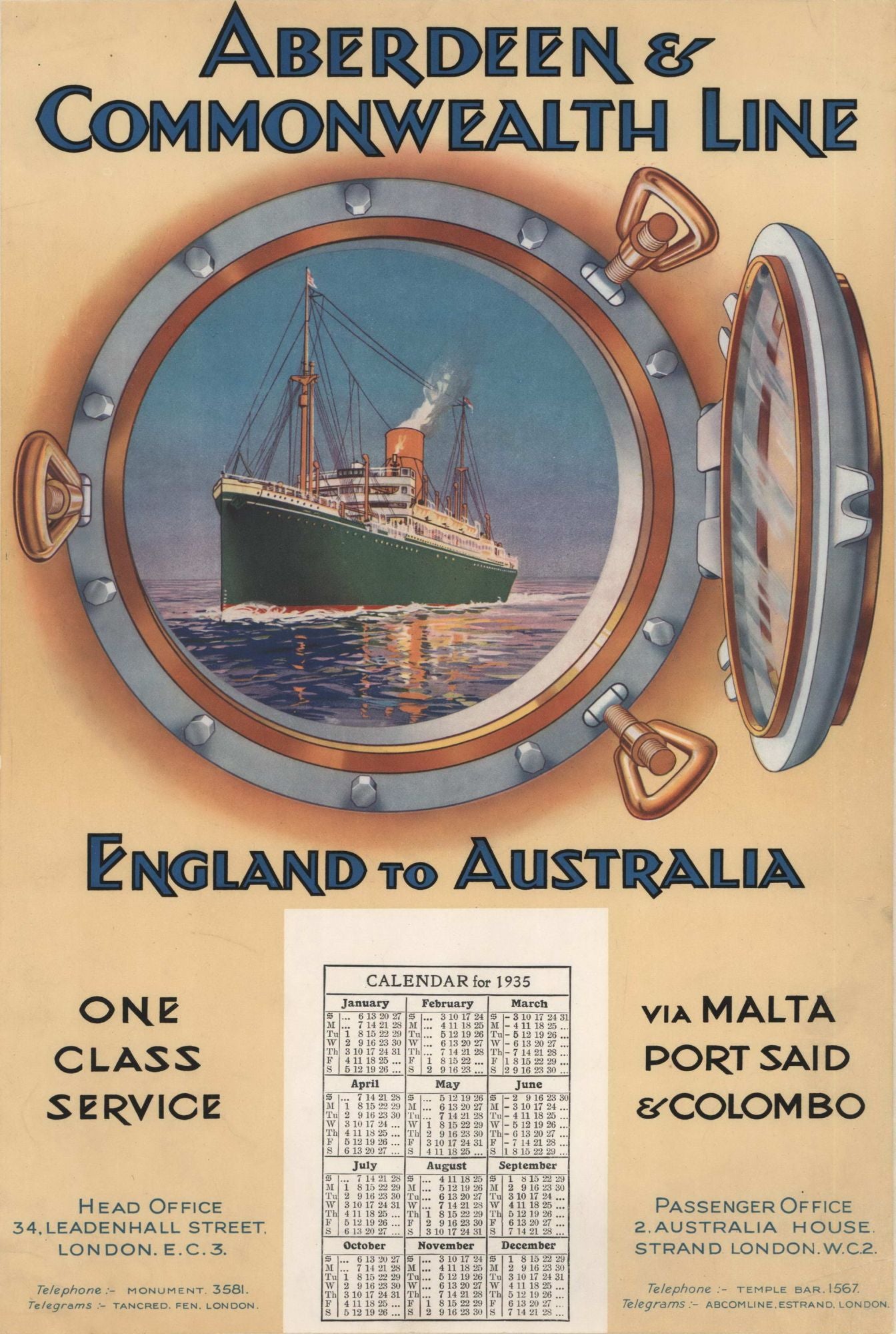 Aberdeen And Commonwealth Line. England To Australia
