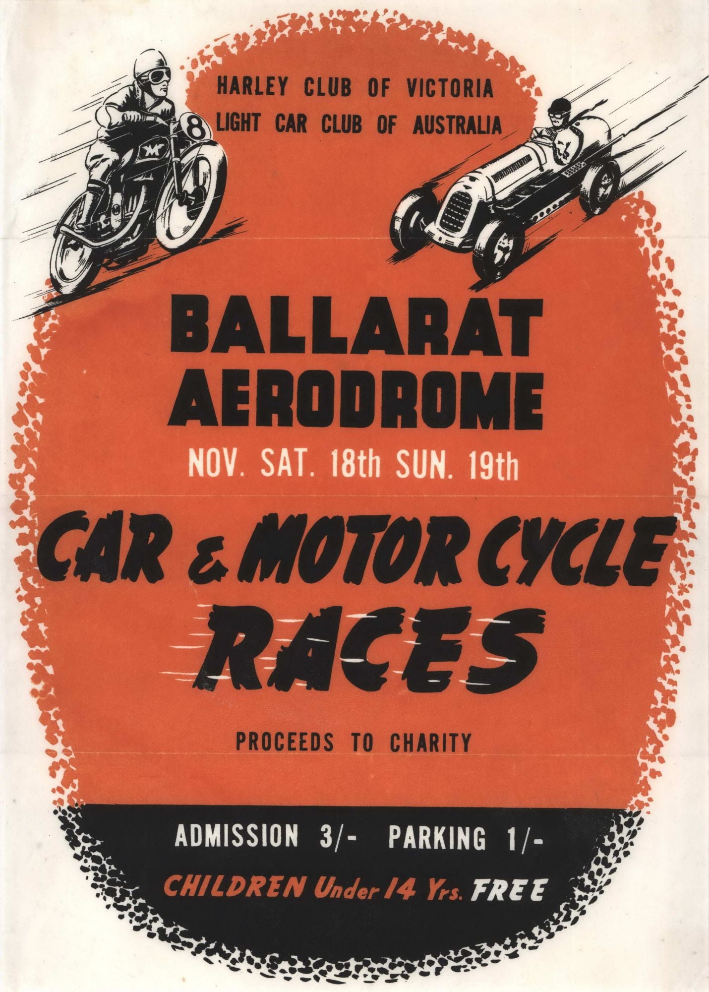 Car And Motor Cycle Races. Ballarat Aerodrome