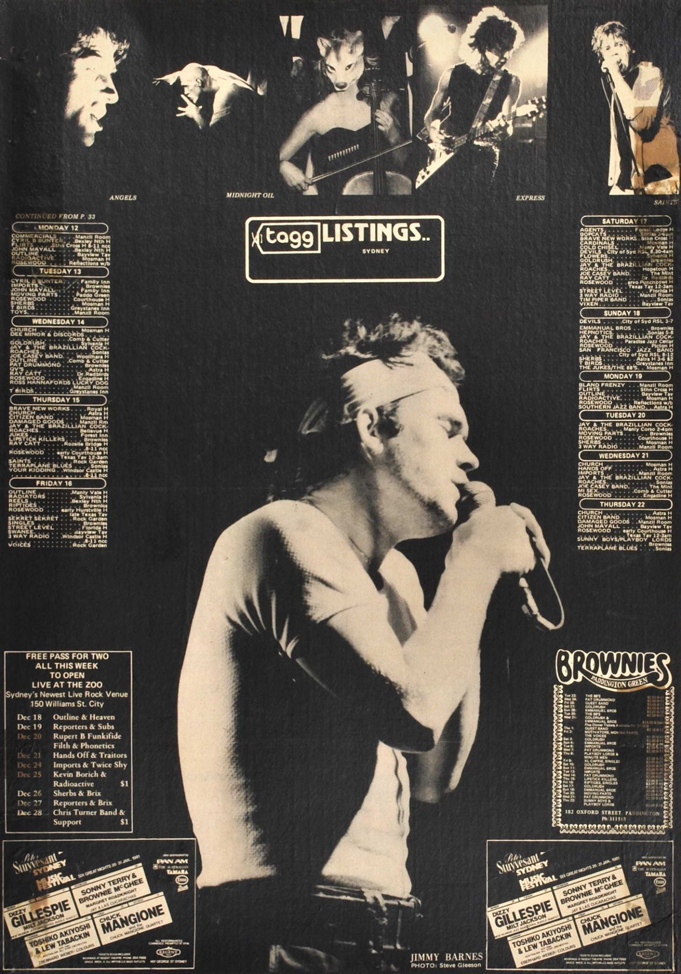 Jimmy Barnes, Tagg Listings, Sydney