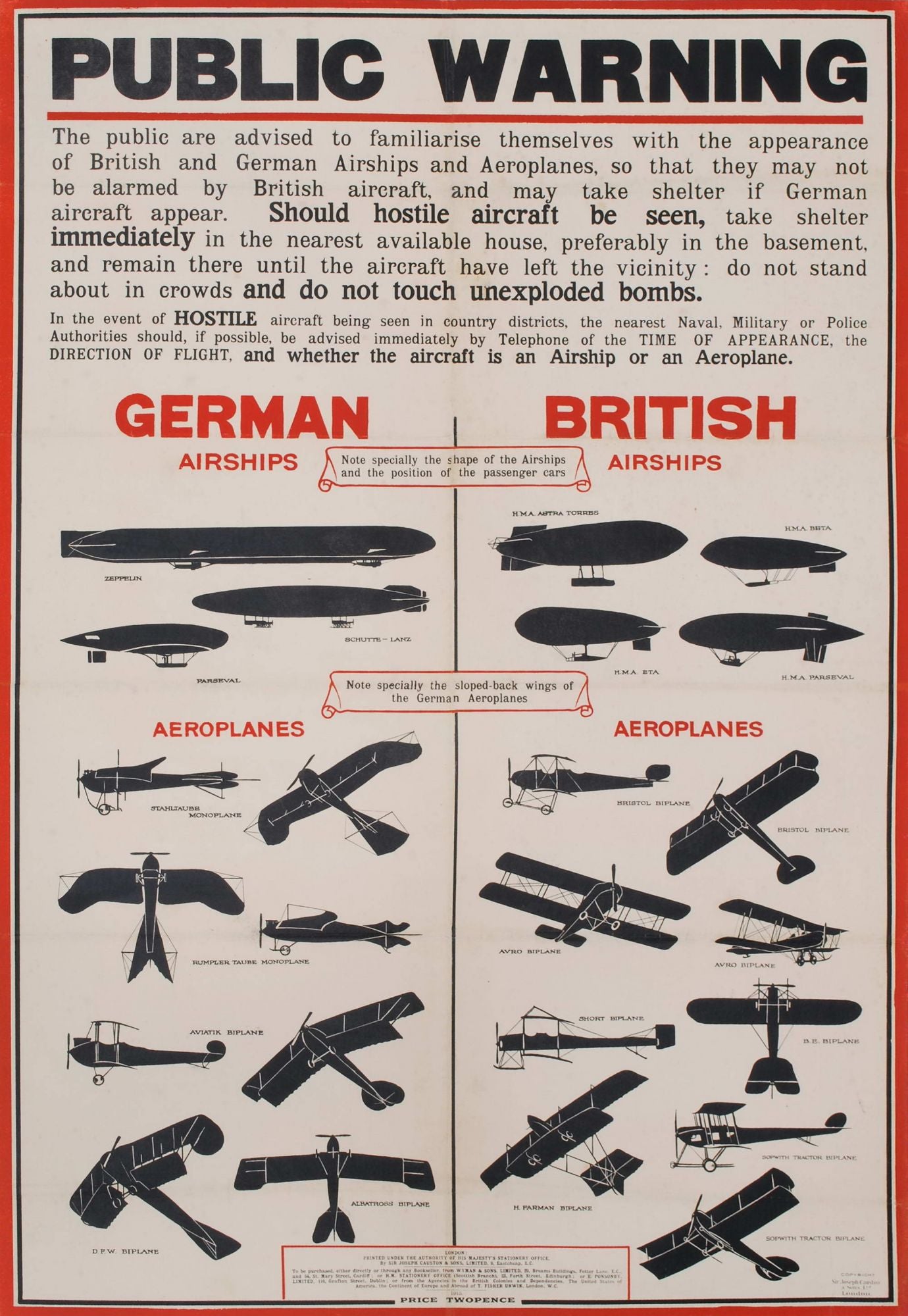 Public Warning [German Vs. British Airships, WWI]