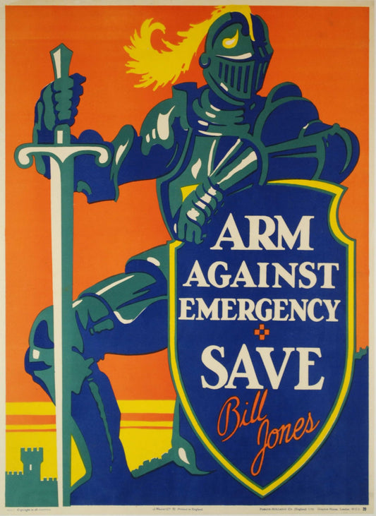 Bill Jones [Says] "Arm Against Emergency. Save"